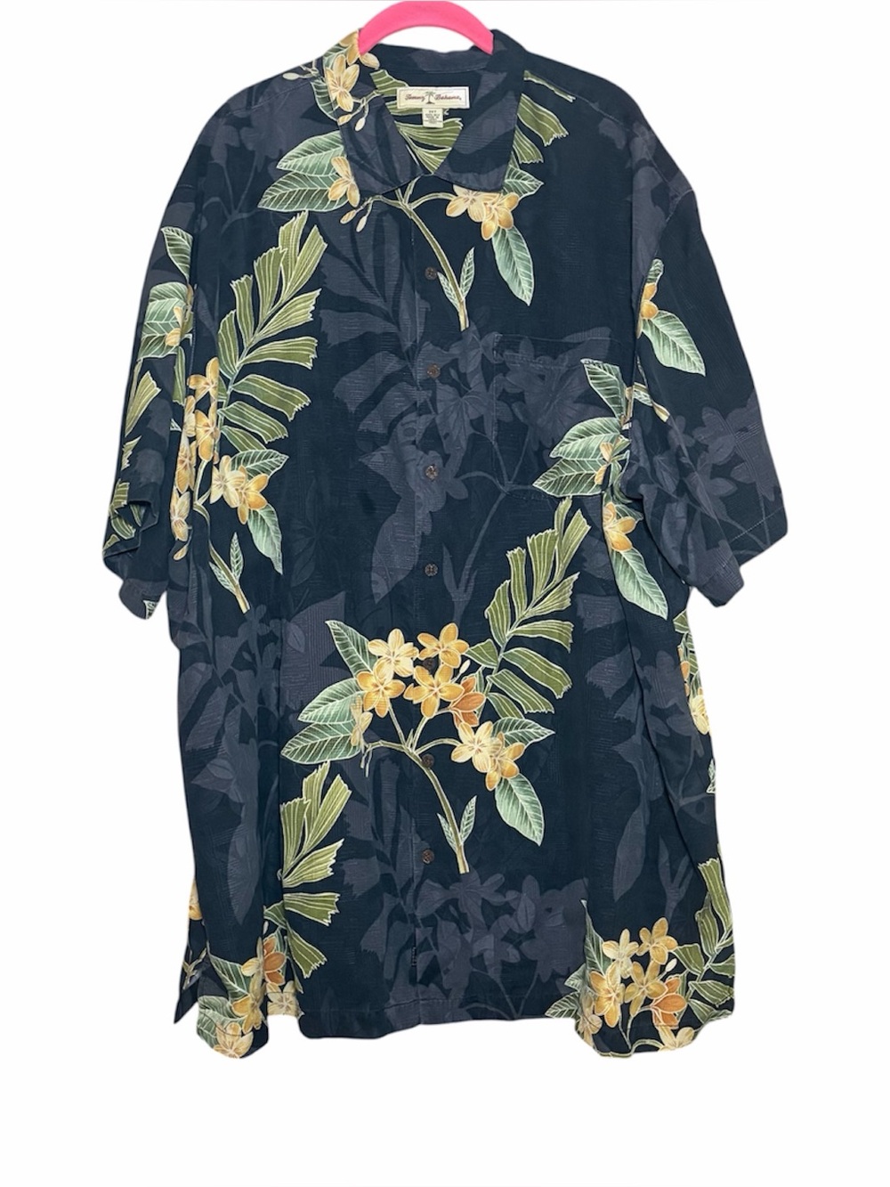 Tommy Bahama Shirt Mens 3XT Black Silk Tropical Floral Hawaiian Camp Button Up